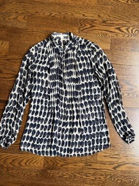Banana Republic Sheer Navy Dot Pintuck Blouse